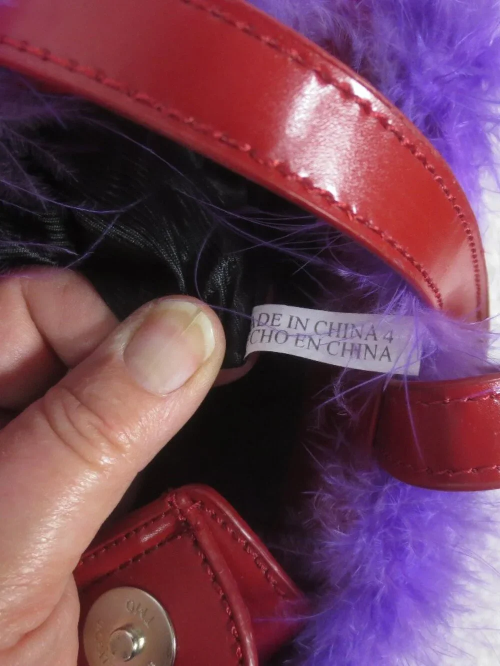 90s Red Hat Bag Red Purple Fabric Vinyl Rhinestone Feather Small Shoulder Purse